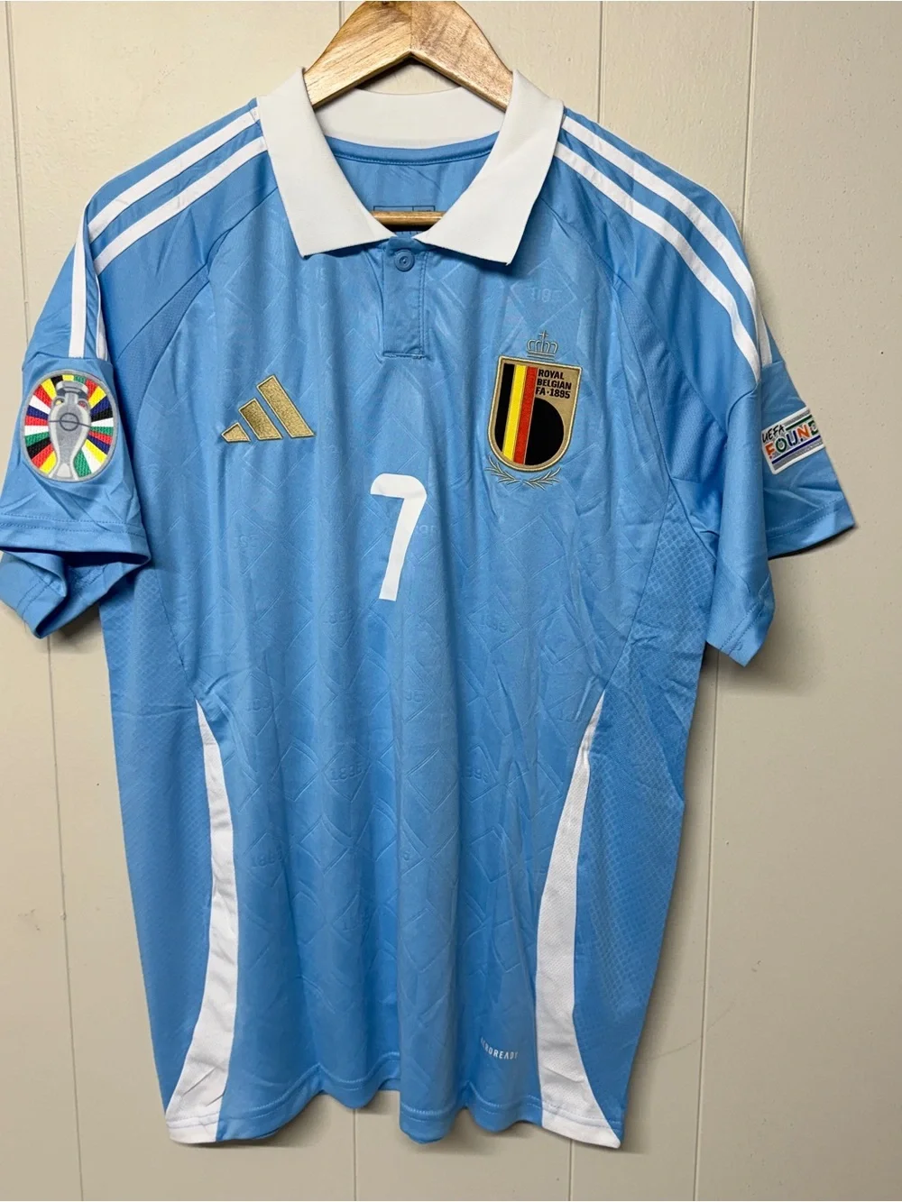Adidas Belgium 2024 Away Jersey De Bruyne 7 Sky Blue Soccer Shirt Men L NWT